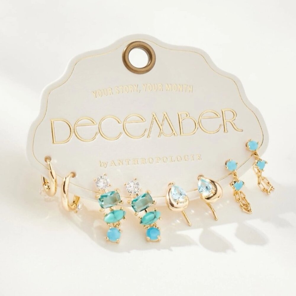 Anthropologie December Birthstone Huggie Earrings, Set of 4 NWT